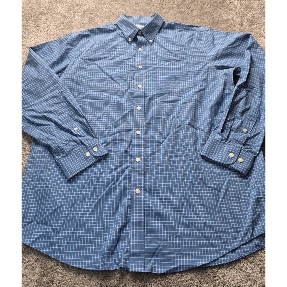LL Bean Blue Check Wrinkle Resistant Dress Shirt Size Large Regular Item#:285275